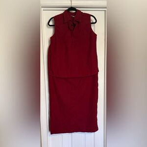 Elegant Red Linen Women's Skirt Set